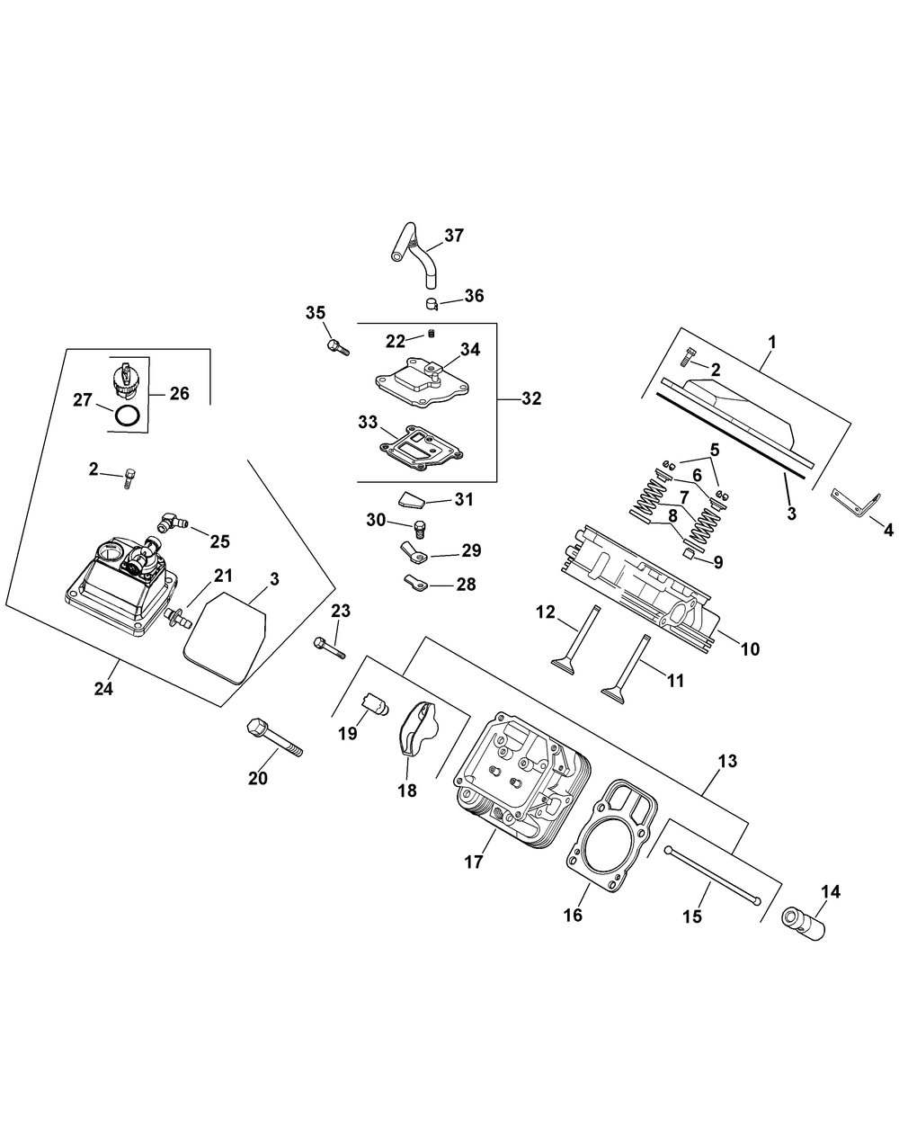 Kohler Head-Valve-Breather Diagram and Parts List for 467 4X4-1B027G-1B028G-37ACD710-After Cub Cadet Lawn Tractor Accessories